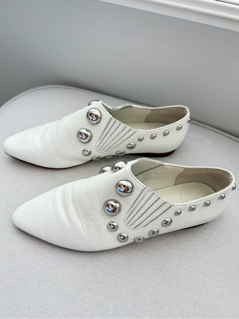 Rare! Tory Burch Loafer White Blythe Studded Metal Slip On Women Size 6.5 M
